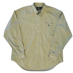 Ralph Lauren Yarmouth Oxford Button Down Pony Logo Shirt Olive Green Pinstripe